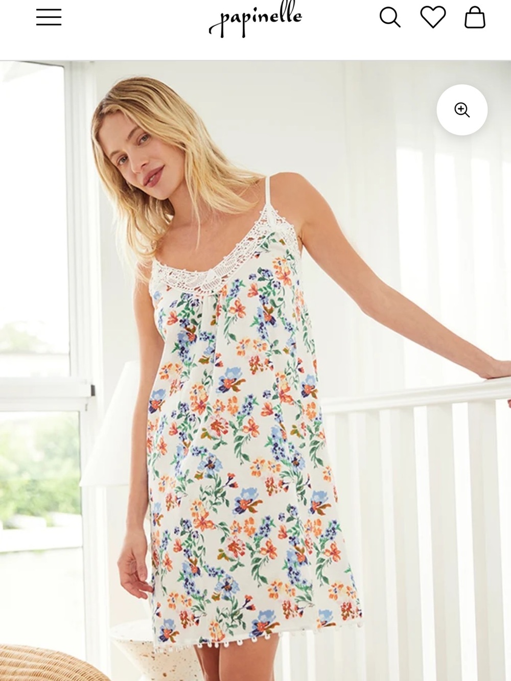 NWT-Papinelle Lace Front floral Nightgown- Size Medium